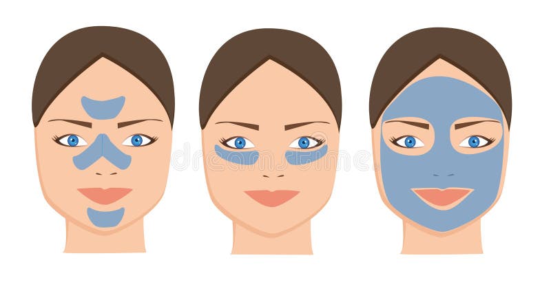 Masque facial d'argile bleu femelle pour des soins de la peau cosmétiques Femme de station thermale appliquant l'icône de nettoya illustration libre de droits Masque facial d'argile bleu femelle pour des soins de la peau cosmétiques Femme de station thermale appliquant l'icône de nettoya illustration libre de droits