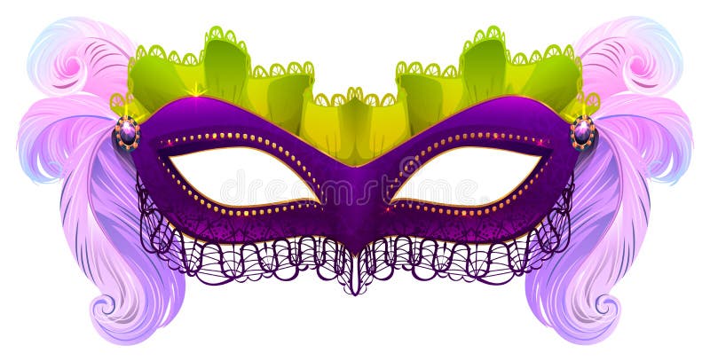 Purple carnival mask with feathers. Isolated on white vector illustration. Purple carnival mask with feathers. Isolated on white vector illustration