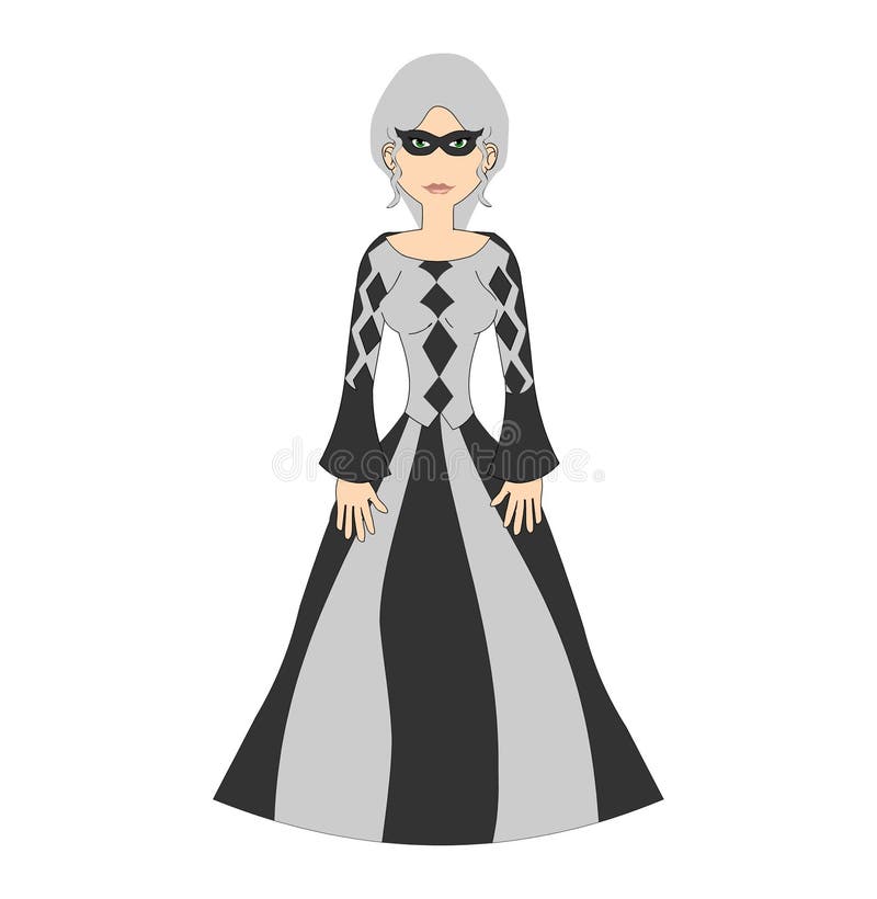 Masquerade Harlquin Female. Cartoon style female with French Aristocrat feel royalty free illustration