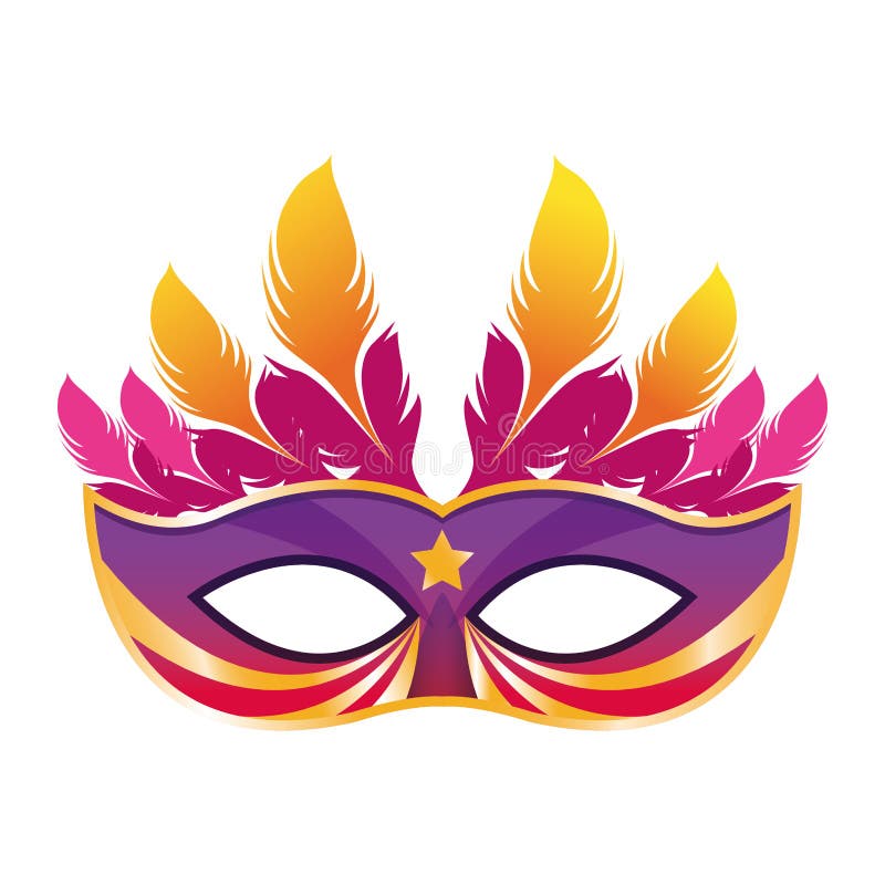 Masquerade Mask with Colorful Feathers, Colorful Flat Design Stock