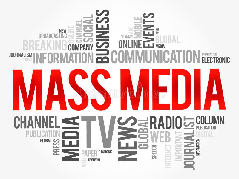 Mass Media refers to a diverse array of media technologies that reach a large audience via mass communication, word cloud concept royalty free illustration
