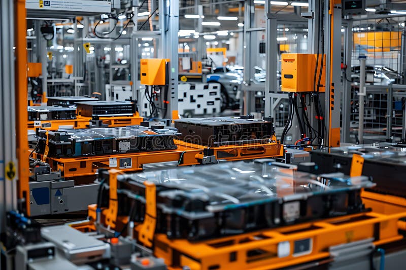 Mass production assembly line vector illustration