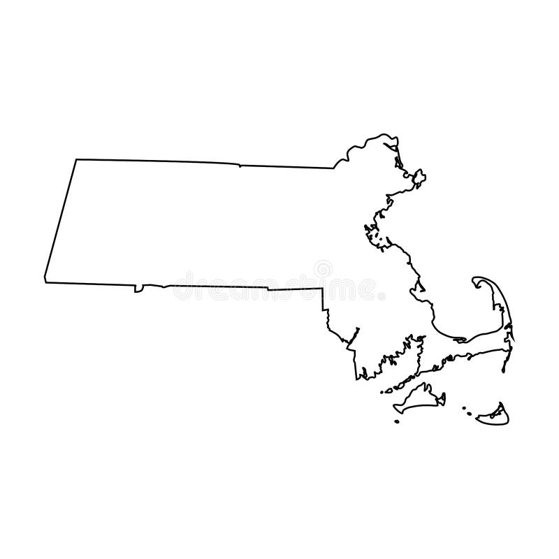 Massachusetts MA State Map USA with Capital City Star at Boston. Black