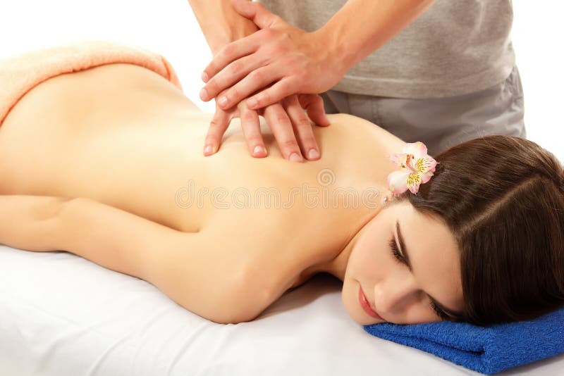 Young Beautiful Woman Getting Back Massage Stock Photo, Picture