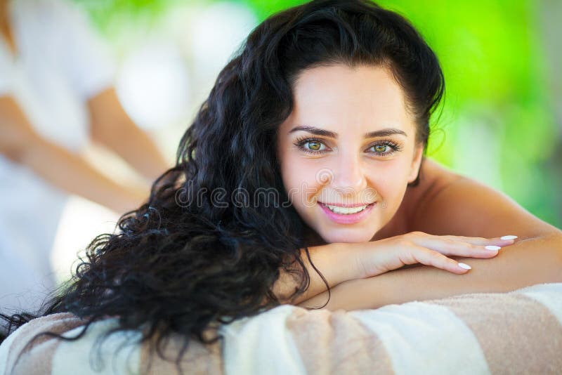 Massage Close Up Of A Beautiful Woman Getting Spa Treatment Stock