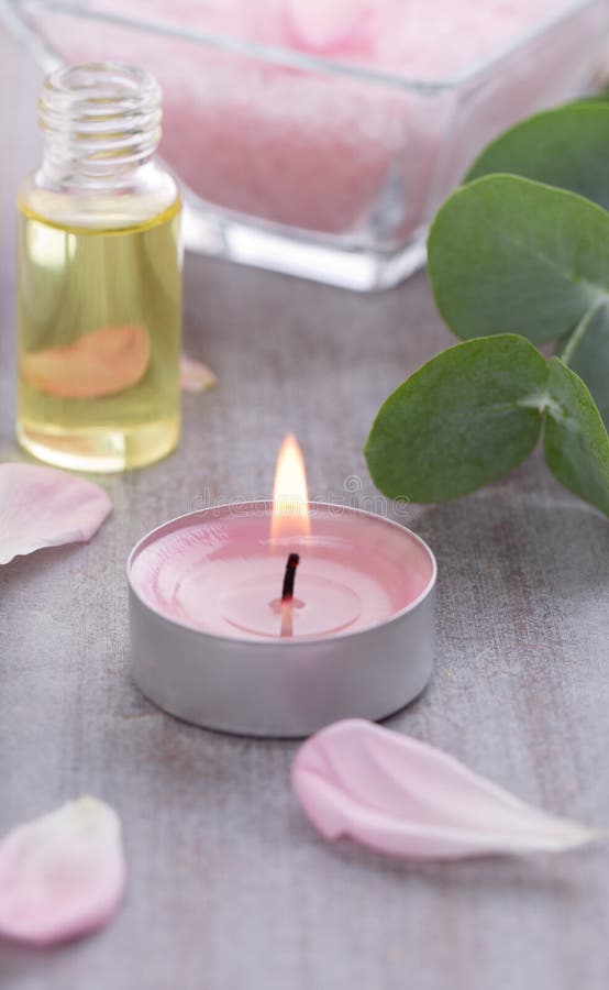 Massage Oil with Candle Spa Decoration Stock Photo Image of bath