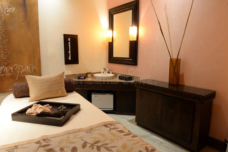 Massage Table and Sink in Spa Stock Photo Image of indoor, pillows