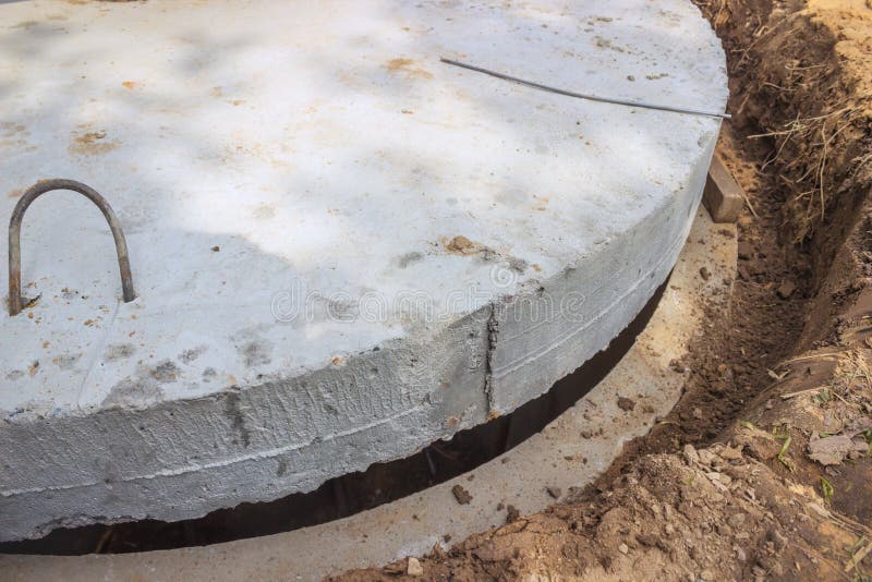 Manhole Without Cover In New Concrete Block Stock Photo - Image of open