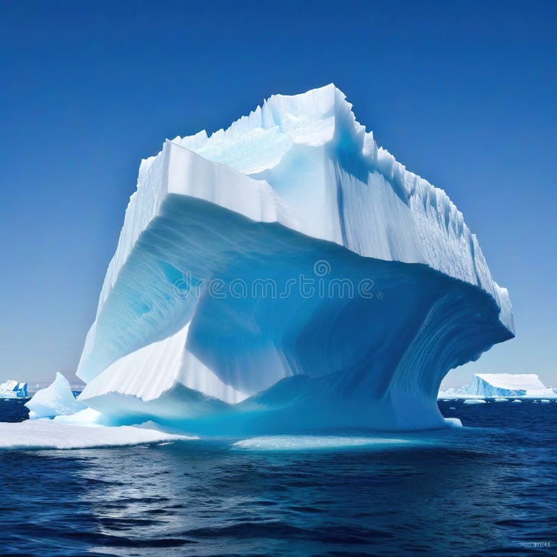 Massive floating iceberg in the with visible tip above the water and a. A massive floating iceberg in the with a visible tip above the water and a Made With Generative AI illustration