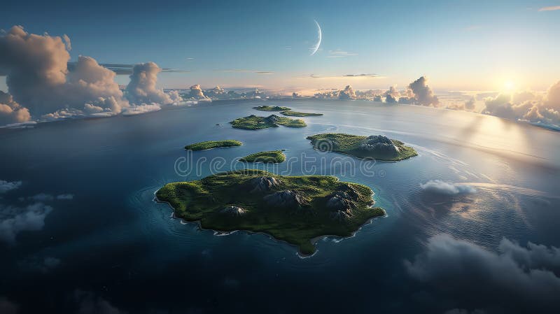 A massive floating landmass with interconnected ecosystems vector illustration