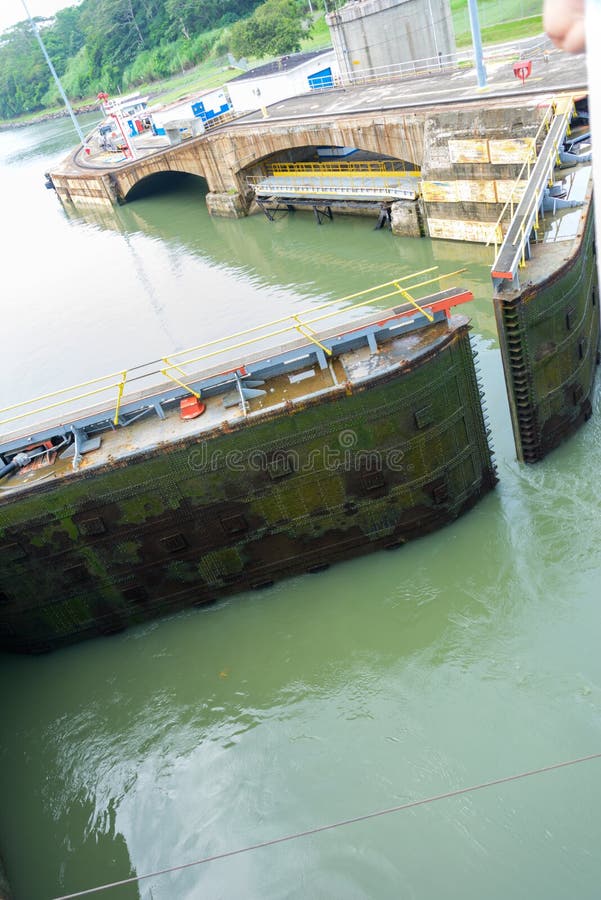 Massive Gates at the Miraflores Locks on the Panama Canal Stock Photo