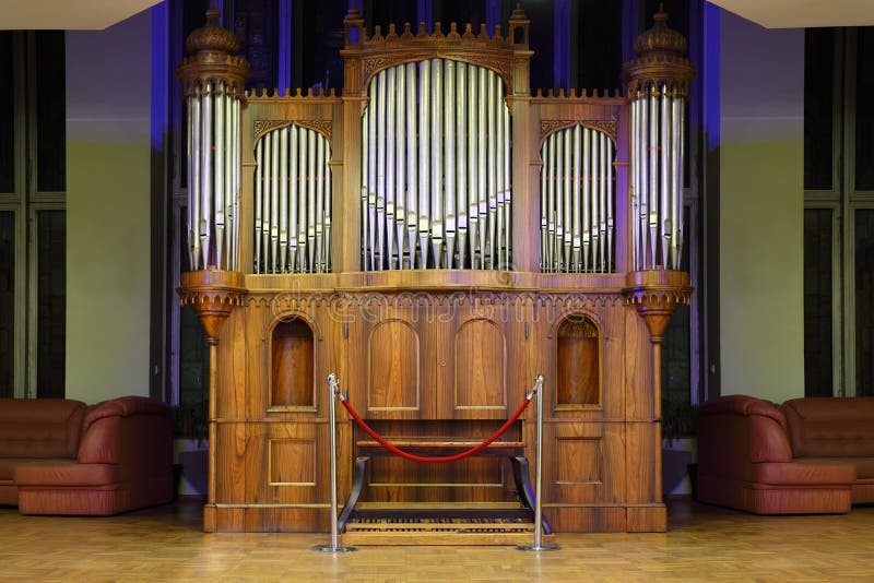 Massive Pipe Organ With Many Metal Pipes Stock Photography Image