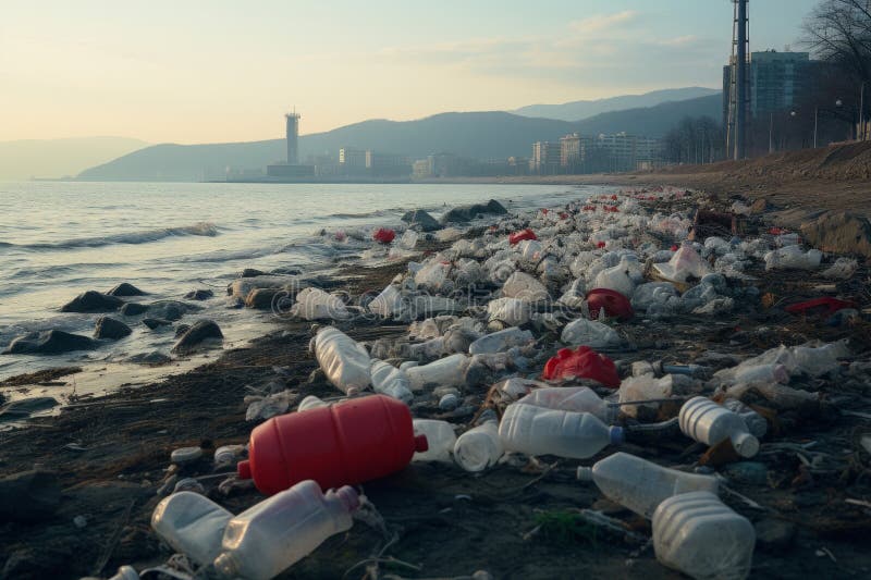 Massive plastic pollution crisis and its catastrophic impact on the environment and ecosystems vector illustration