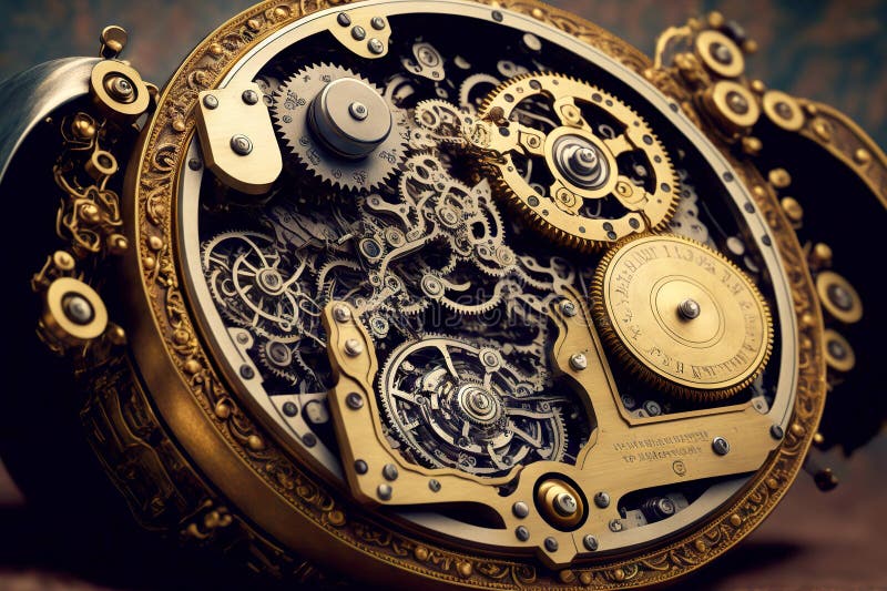 Massive Vintage Clock with Clockwork Made of Gears and Wheels Stock