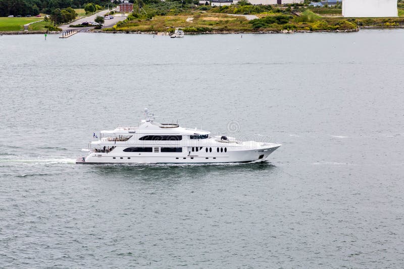 Massive White Yacht Cruising Bay