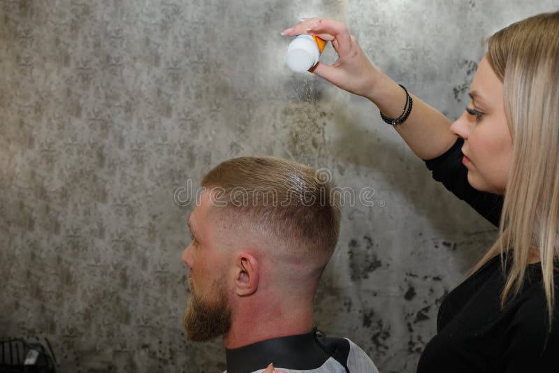 Master Barber Pours Out Styling Powder To Fix Hair Stock Image - Image of  beauty, caucasian: 160778839