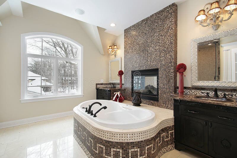 Master Bath with Marble Tile Tub Stock Photo - Image of home, residence