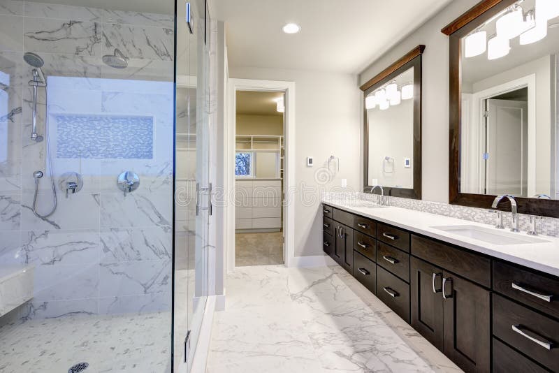 Bathroom Vanity Cabinet with White Granite Top. Sink and Decorated ...