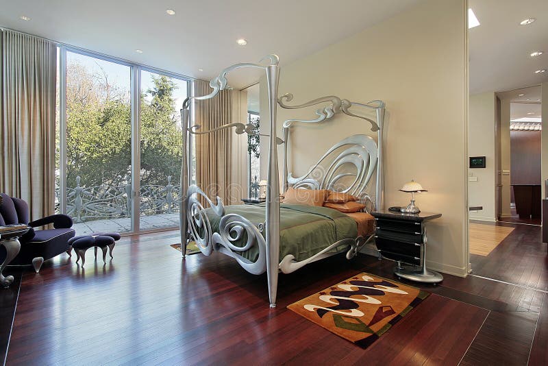 Master Bedroom  With Sliding Doors To Patio Stock Image 