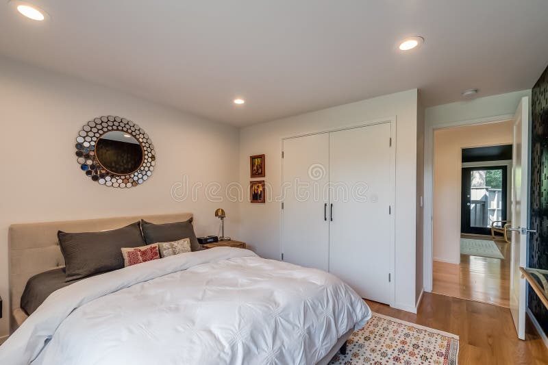 Master Bedroom White Walls Modern Interior Architecture Stock Photo