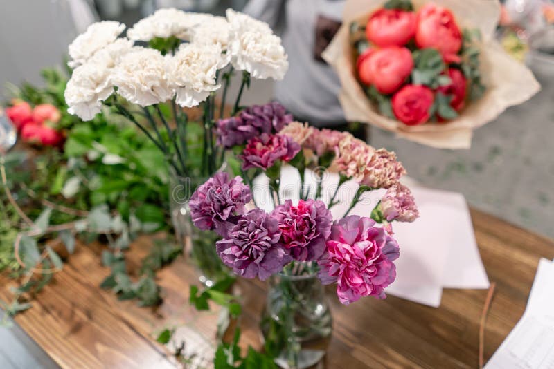 Master Class on Making Bouquets. Summer Bouquet Stock Photo Image of