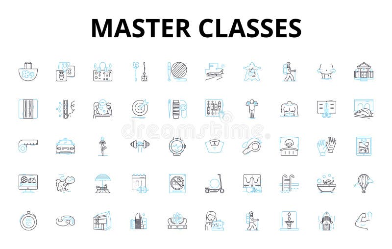 Master Classes linear icons set. Insider, Experts, Coach, Mentor, Specialist, Authority, Instructor vector symbols and royalty free illustration
