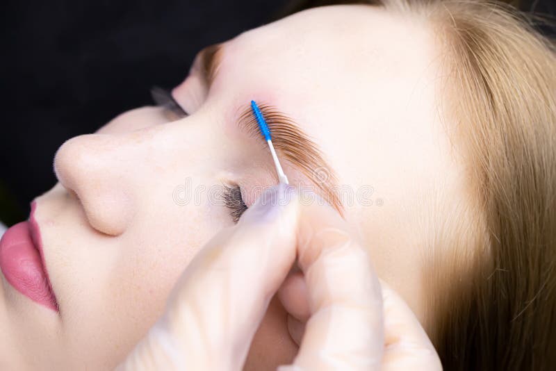 The Master Combs the Eyebrows with a Special Brush after the Eyebrow