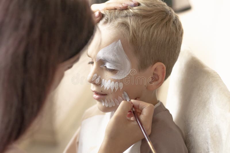 Cute Makeup Little Tiger. Girl Getting Face Painting Outdoors, Stock Image  - Image of coloring, animals: 271637445