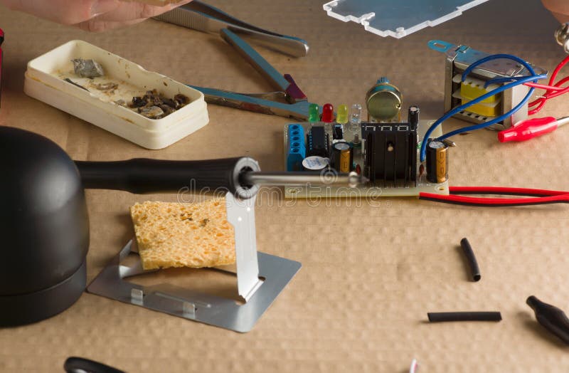 Master in repair shop stock photos