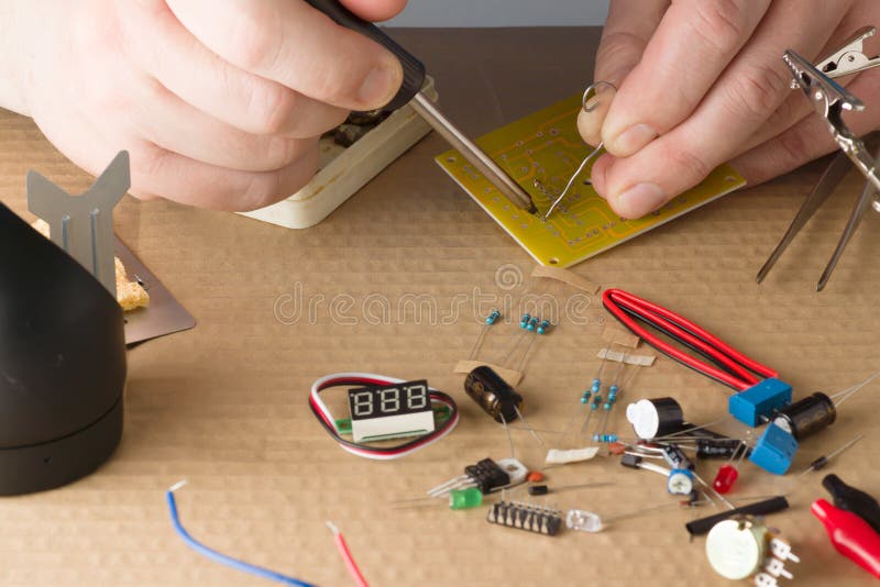 Master in repair shop royalty free stock photo