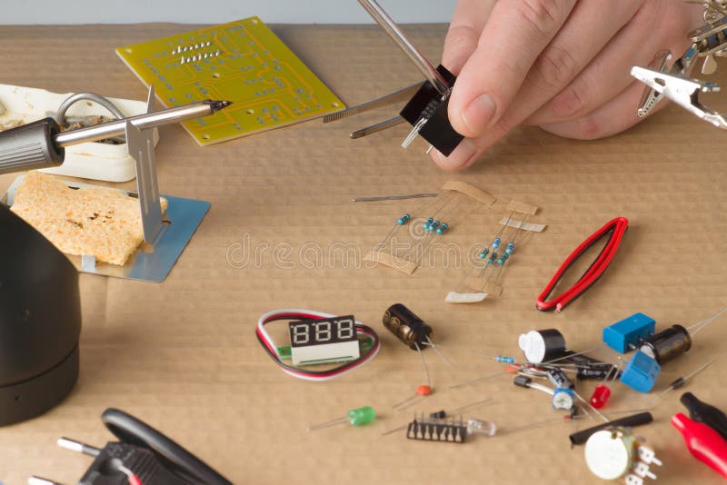 Master in repair shop stock images