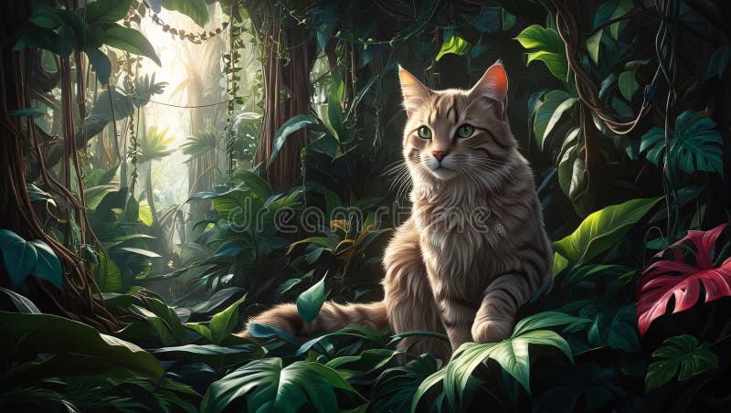 Junglă pisică drăguță cu splendometru luminiscent stock illustration