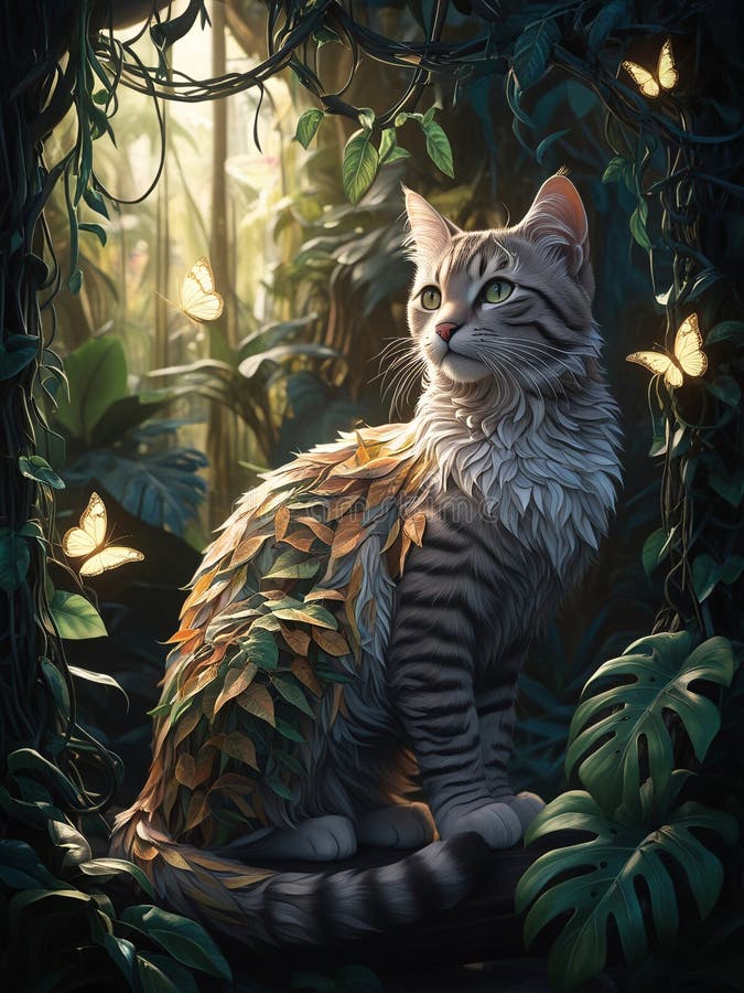 Junglă pisică drăguță cu splendometru luminiscent stock illustration