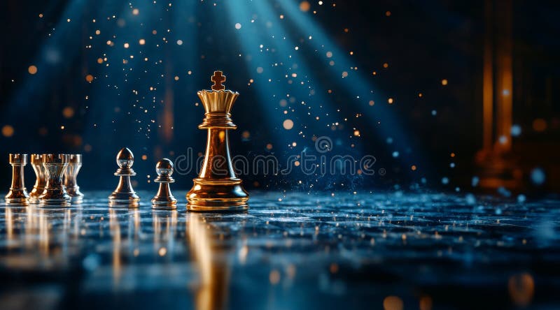 Masterpieces of Strategy Shine in a Dramatic Chess Setup With Light and Shadows stock photos