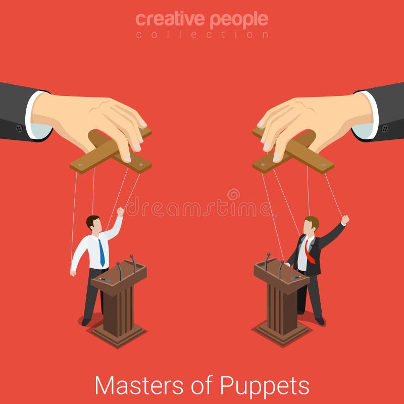 Masters of Puppets politics election flat 3d vector isometric vector illustration Masters of Puppets politics election flat 3d vector isometric vector illustration