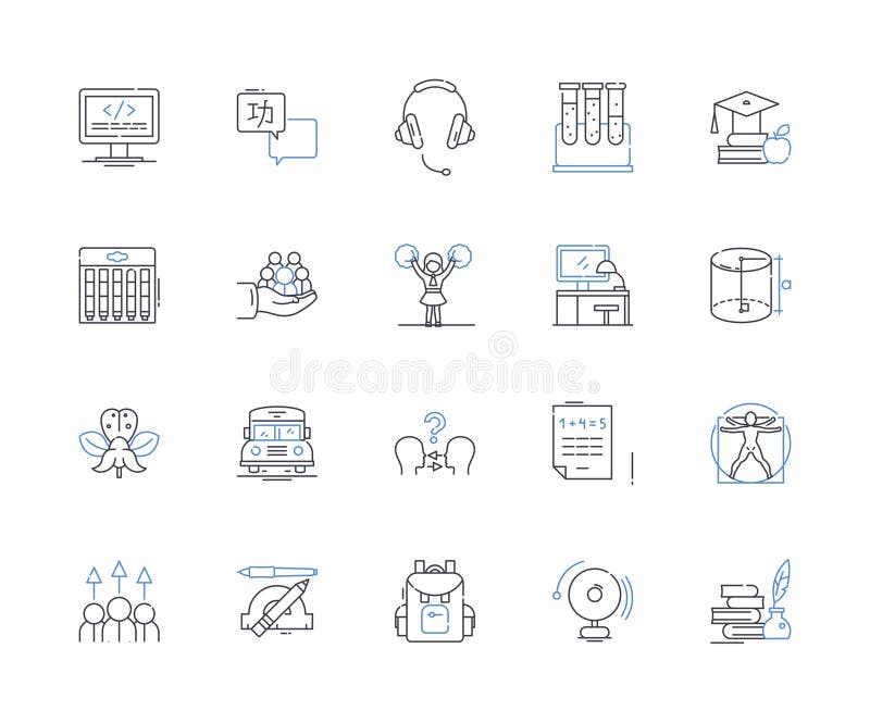 Mastery education line icons collection. Expertise, Skills, Proficiency, Mastery-Based Learning, Competency, Fluency royalty free illustration