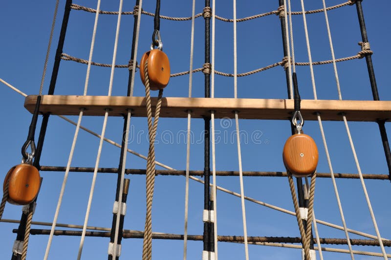 Ropes and blocks of rigging from old sailboat. Ropes and blocks of rigging from old sailboat