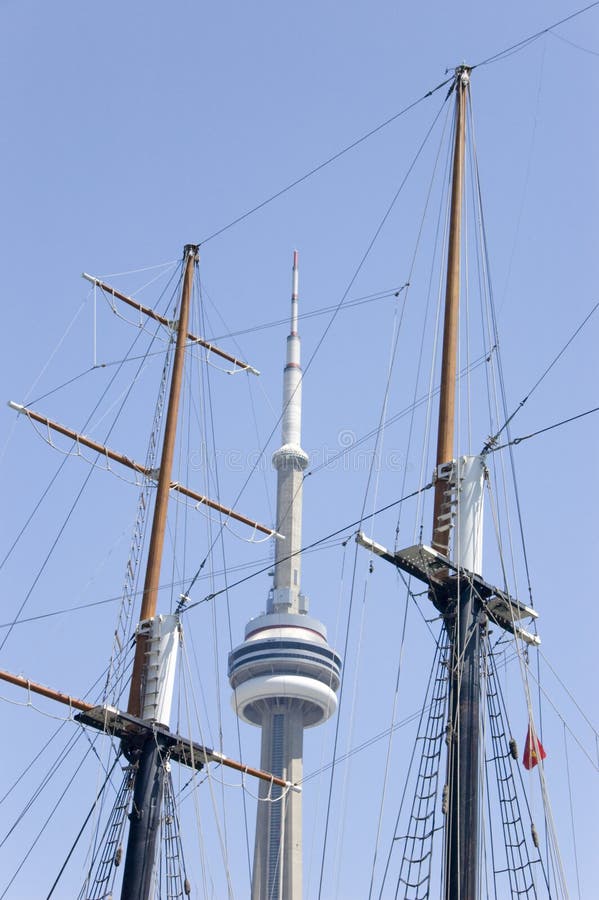 Masts of of Sailing Boat and CN Tower