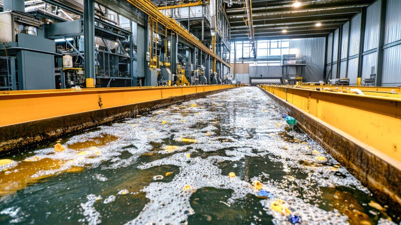 Maszyny przemysłowe zajmują się oczyszczaniem śmieci z sieci i listew wykorzystujących ścieki w celu zwiększenia wysiłków recyklin ilustracja wektor