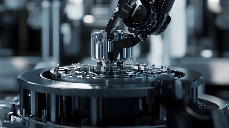 Maszyny robotyczne do montażu ramion w nowoczesnych obiektach przemysłowych zdjęcia stock