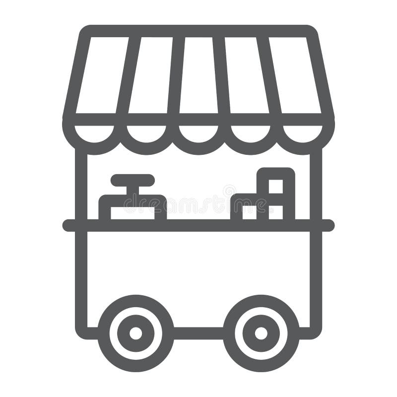 Mat stannar linjen symbol, kiosket och ställningen, gatamattecknet, vektordiagram, en linjär modell på en vit bakgrund stock illustrationer Mat stannar linjen symbol, kiosket och ställningen, gatamattecknet, vektordiagram, en linjär modell på en vit bakgrund stock illustrationer