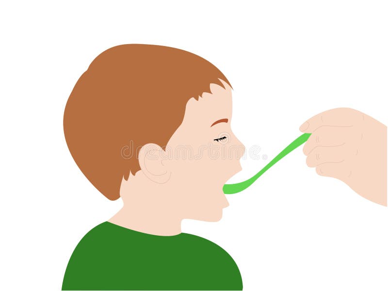 Mata behandla som ett barn från skeden, behandla som ett barn i grön t-skjorta stock illustrationer Mata behandla som ett barn från skeden, behandla som ett barn i grön t-skjorta stock illustrationer