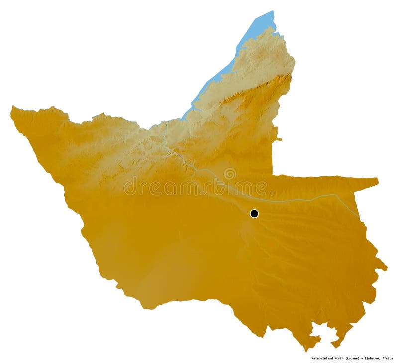 Matabeleland North, province of Zimbabwe, on white. Relief. Shape of Matabeleland North, province of Zimbabwe, with its capital isolated on white background royalty free illustration Matabeleland North, province of Zimbabwe, on white. Relief. Shape of Matabeleland North, province of Zimbabwe, with its capital isolated on white background royalty free illustration
