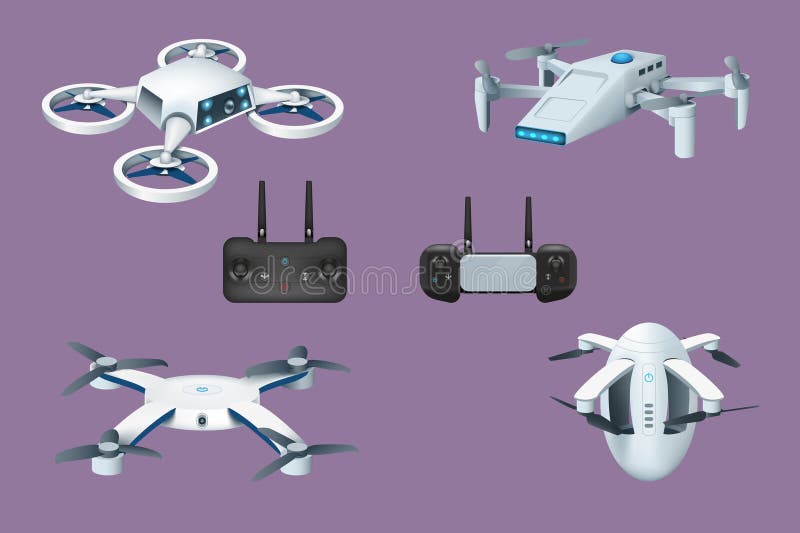 Matarmotor med 3d-antenn med kameraflygande fordonsgadget med propeller. fyrkantig styrspets. uav stock illustrationer