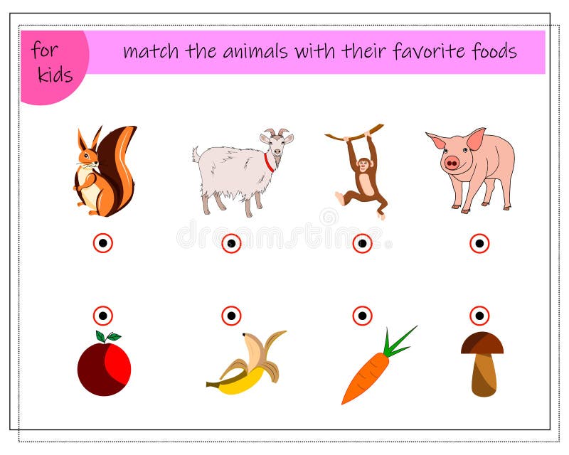 Match the Animals with Their Favorite Foods Stock Vector - Illustration of wild, drawing: 208539368 Match the Animals with Their Favorite Foods Stock Vector - Illustration of wild, drawing: 208539368