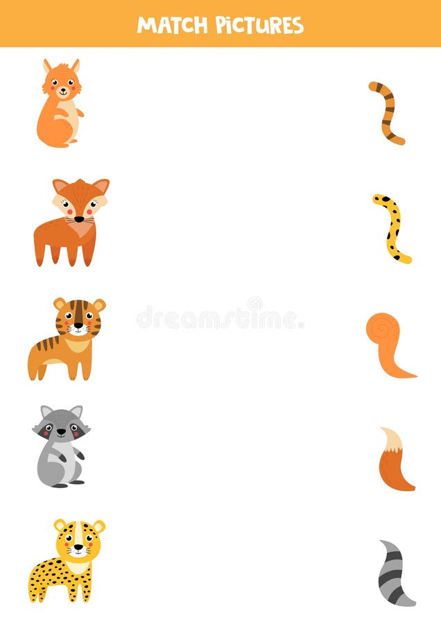 Match Animal and Its Tail. Puzzle Game for Kids Stock Vector - Illustration of activity, learn: 181135623 Match Animal and Its Tail. Puzzle Game for Kids Stock Vector - Illustration of activity, learn: 181135623