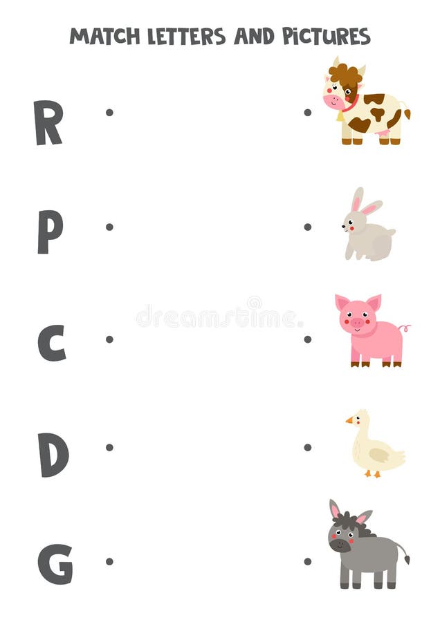 Match Farm Animals and Beginning Sounds. Game for Kids. Stock Vector -  Illustration of activity, english: 210745056