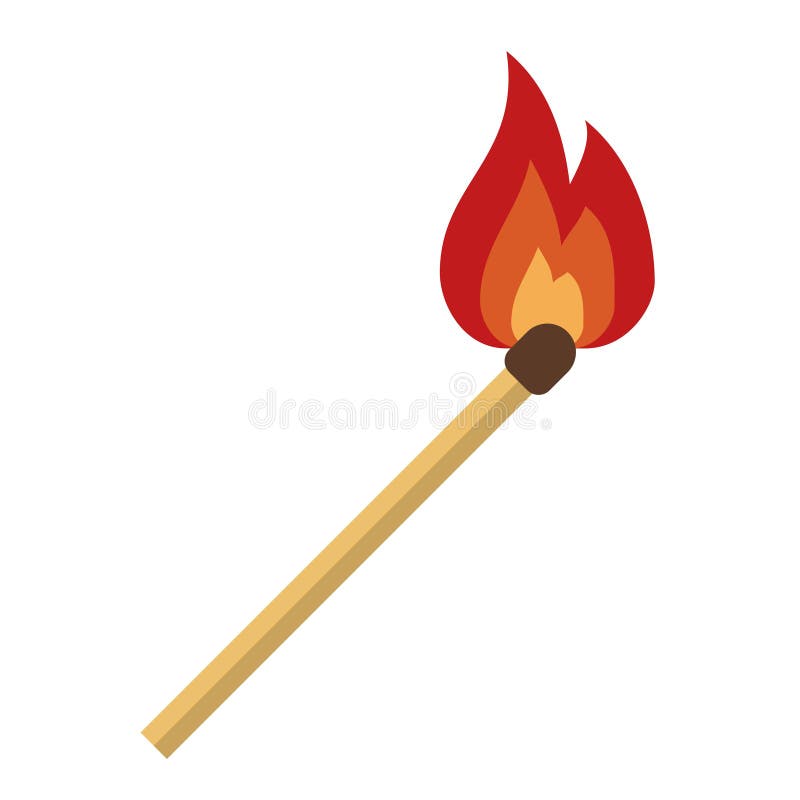 Match with Fire Isolated on White Background. Vector Illustration Stock