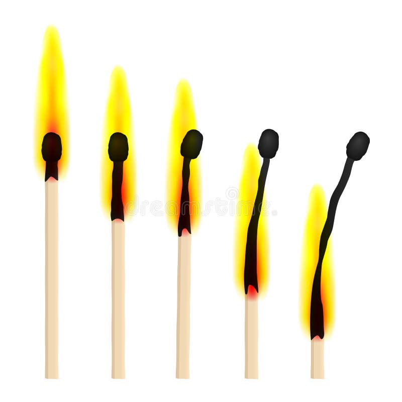 Match with Fire Flame Isolated Stick. Flaming Burning Match Light. New