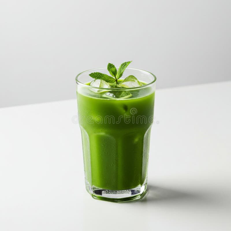 Matcha Forçada Beber com Cubos de Mint e Gelo ilustração royalty free